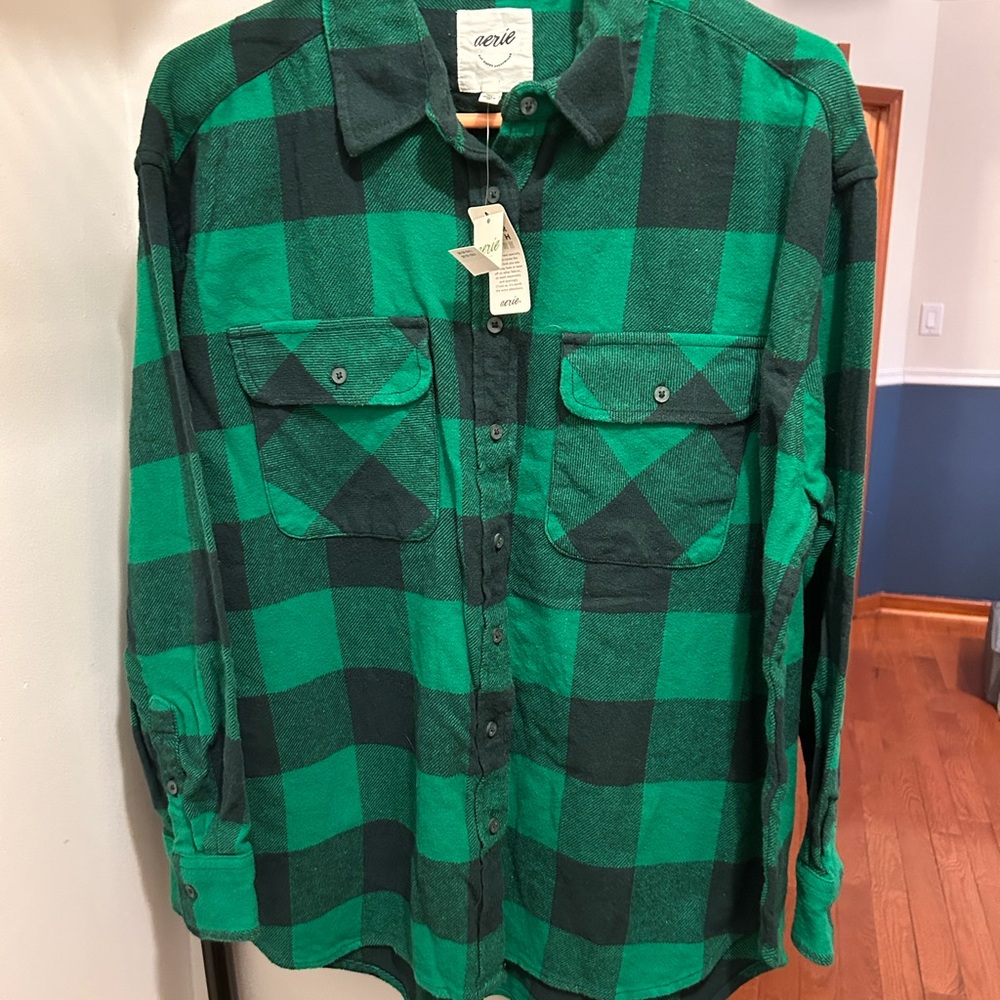 Aerie Women’s  Casual Green and Black Checkered Shirt